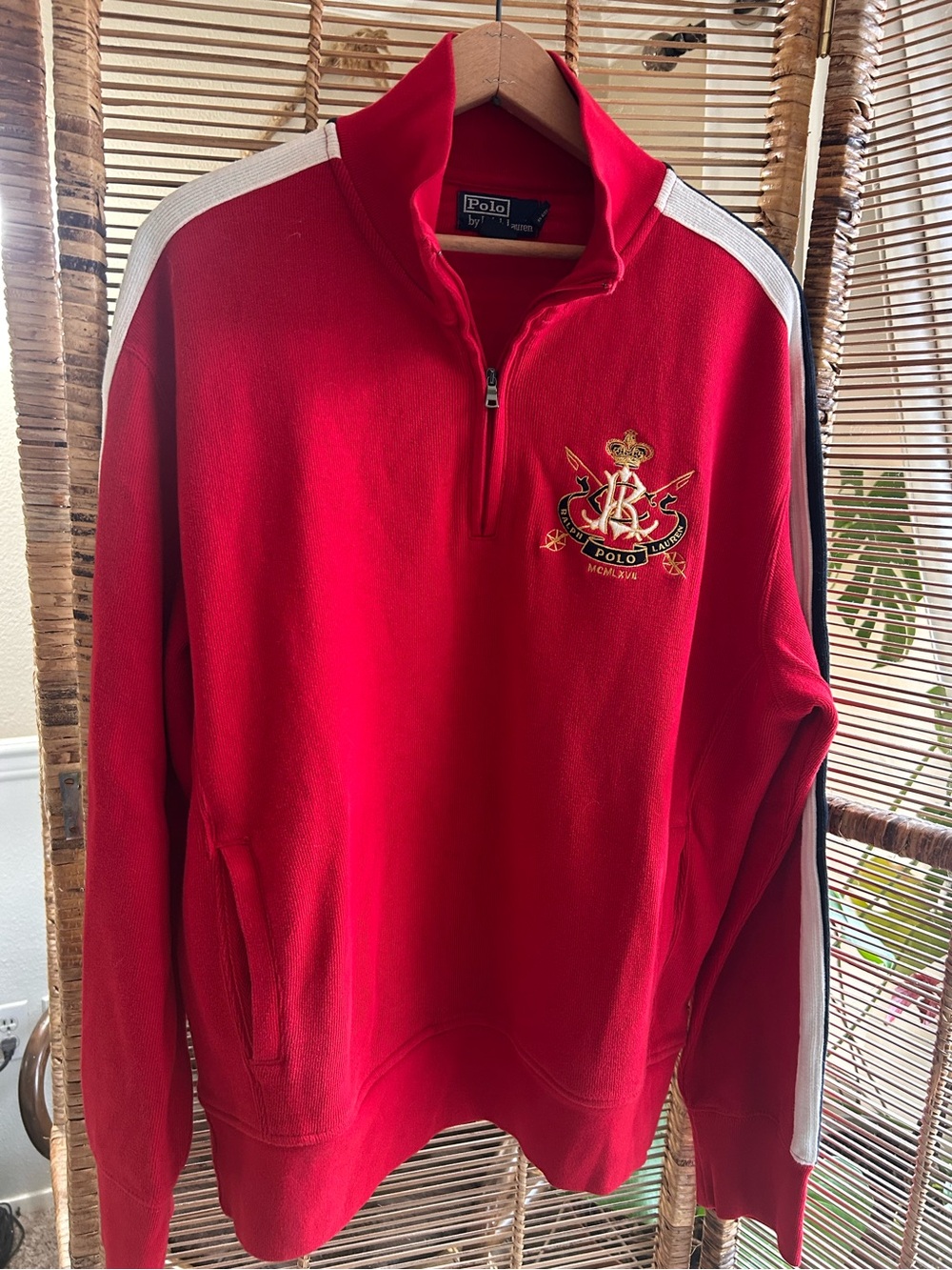 VTG Polo Ralph Lauren RL Gothic Crown Crest Zip Pullover Sweater Size L